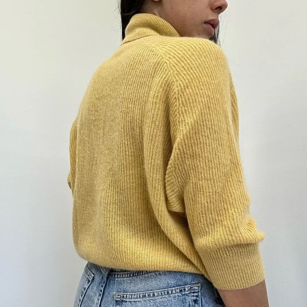 Brunello Cucinelli Mustard Yellow Mohair Blend Knit Sweater Turtleneck Size S - Picture 11 of 11